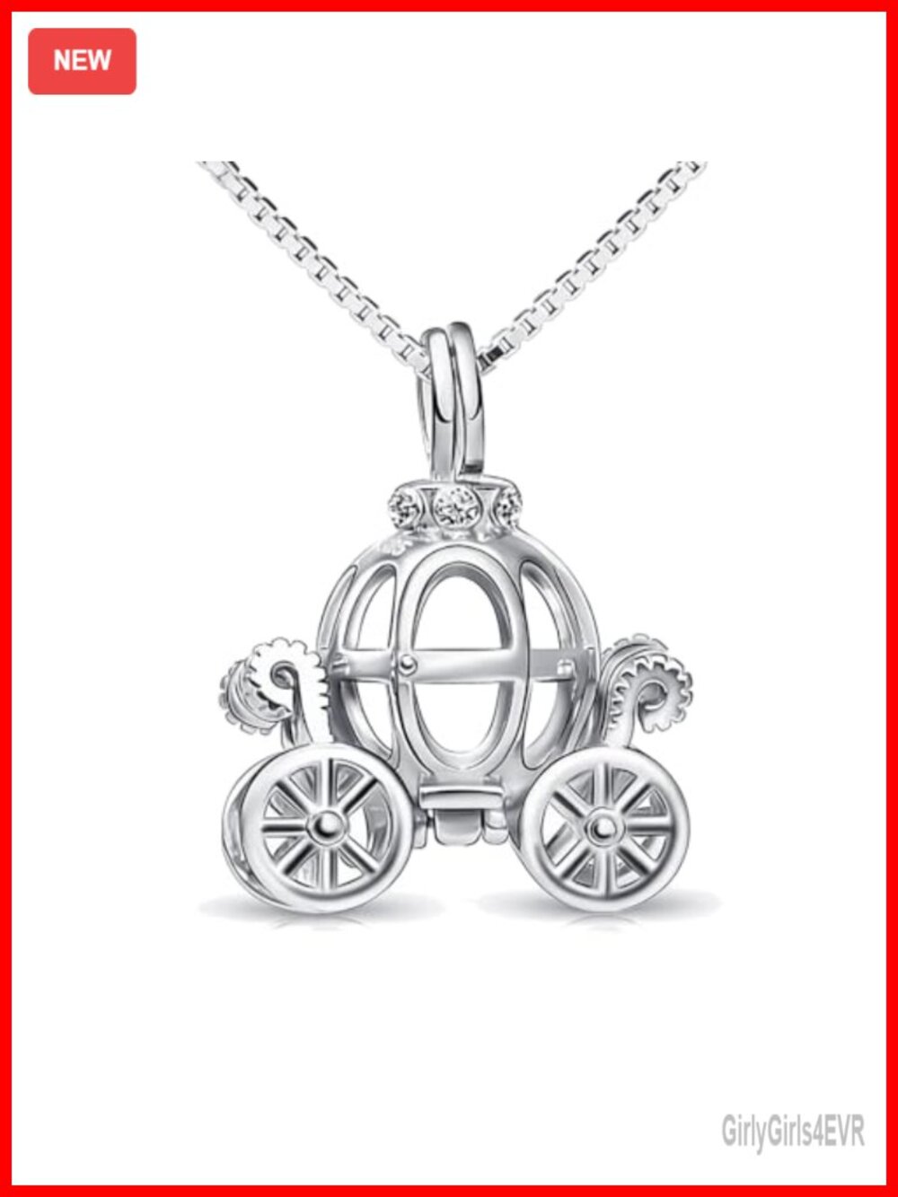 Sterling Silver Pumpkin Carriage Pendant Necklace Cubic Zirconia 18"